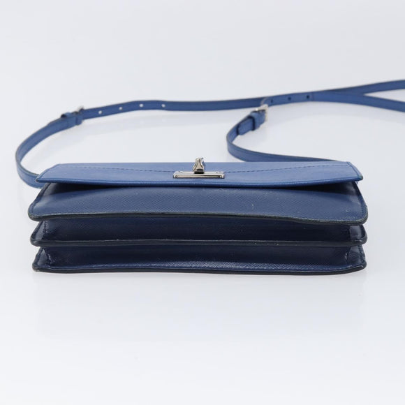 PRADA Shoulder Wallet Safiano Leather Blue Silver Auth bs38058