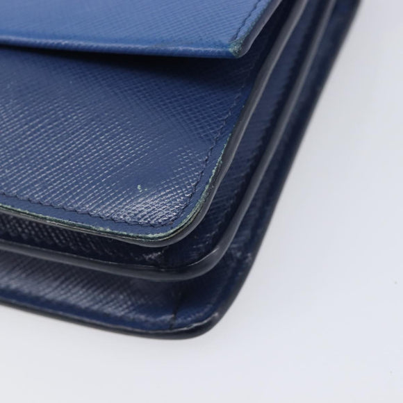 PRADA Shoulder Wallet Safiano Leather Blue Silver Auth bs38058
