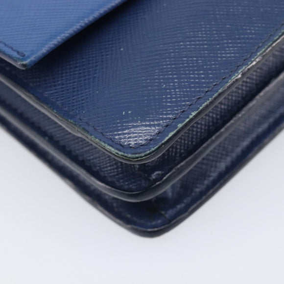 PRADA Shoulder Wallet Safiano Leather Blue Silver Auth bs38058