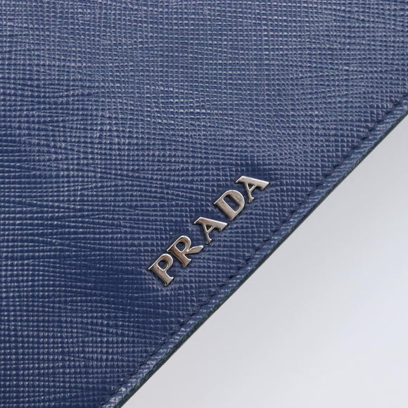 PRADA Shoulder Wallet Safiano Leather Blue Silver Auth bs38058