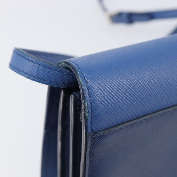 PRADA Shoulder Wallet Safiano Leather Blue Silver Auth bs38058