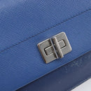PRADA Shoulder Wallet Safiano Leather Blue Silver Auth bs38058-19