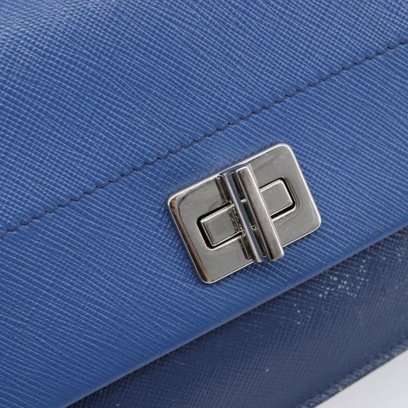 PRADA Shoulder Wallet Safiano Leather Blue Silver Auth bs38058