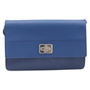 PRADA Shoulder Wallet Safiano Leather Blue Silver Auth bs38058-2