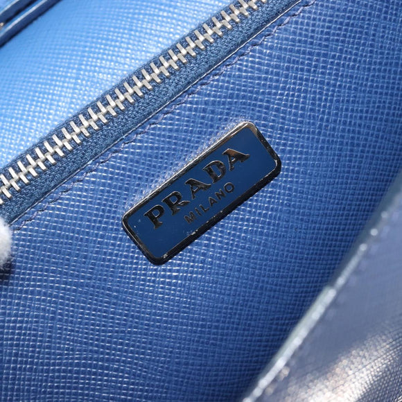 PRADA Shoulder Wallet Safiano Leather Blue Silver Auth bs38058