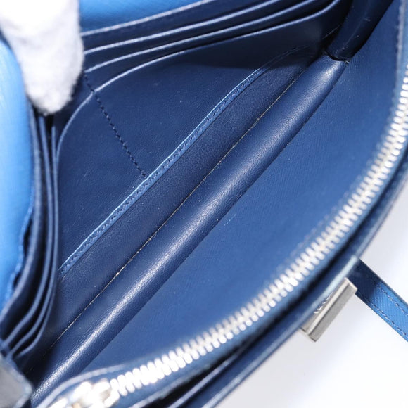 PRADA Shoulder Wallet Safiano Leather Blue Silver Auth bs38058