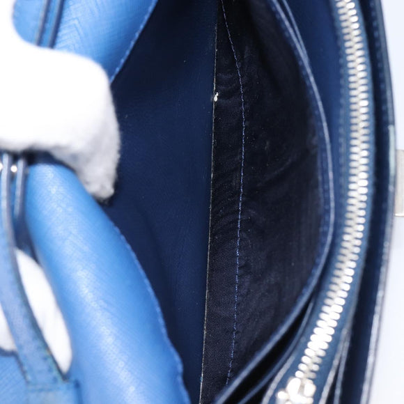 PRADA Shoulder Wallet Safiano Leather Blue Silver Auth bs38058