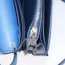 PRADA Shoulder Wallet Safiano Leather Blue Silver Auth bs38058-29