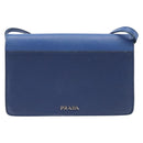 PRADA Shoulder Wallet Safiano Leather Blue Silver Auth bs38058-3