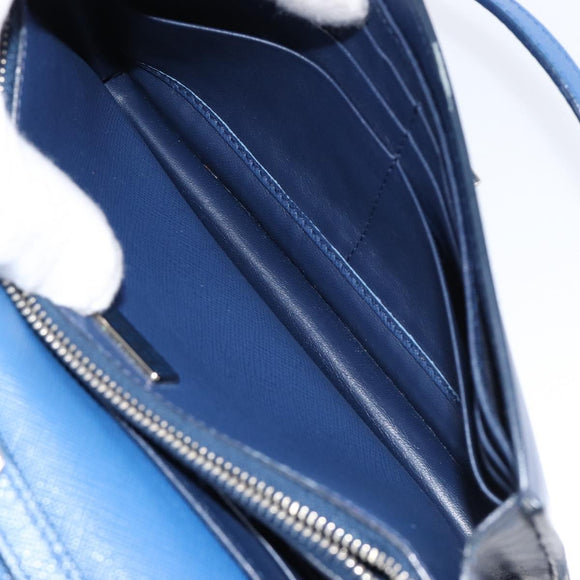 PRADA Shoulder Wallet Safiano Leather Blue Silver Auth bs38058