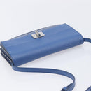 PRADA Shoulder Wallet Safiano Leather Blue Silver Auth bs38058-6