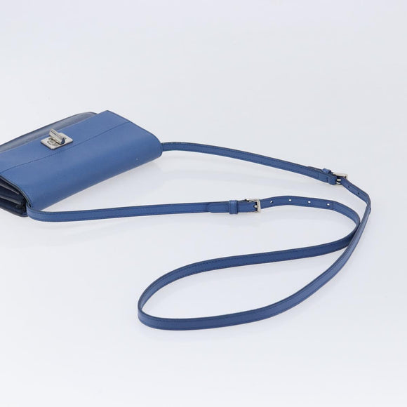PRADA Shoulder Wallet Safiano Leather Blue Silver Auth bs38058