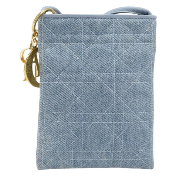 Christian Dior Canage Shoulder Bag Denim Blue Gold Auth bs38061A
