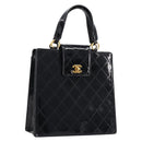 CHANEL Matelasse Hand Bag Patent Leather Black Gold CC Auth bs38065-1