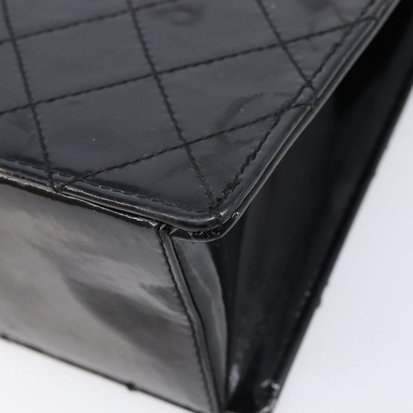 CHANEL Matelasse Hand Bag Patent Leather Black Gold CC Auth bs38065