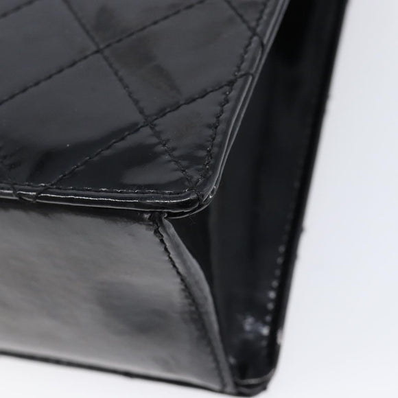 CHANEL Matelasse Hand Bag Patent Leather Black Gold CC Auth bs38065