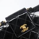 CHANEL Matelasse Hand Bag Patent Leather Black Gold CC Auth bs38065-15