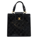 CHANEL Matelasse Hand Bag Patent Leather Black Gold CC Auth bs38065-2