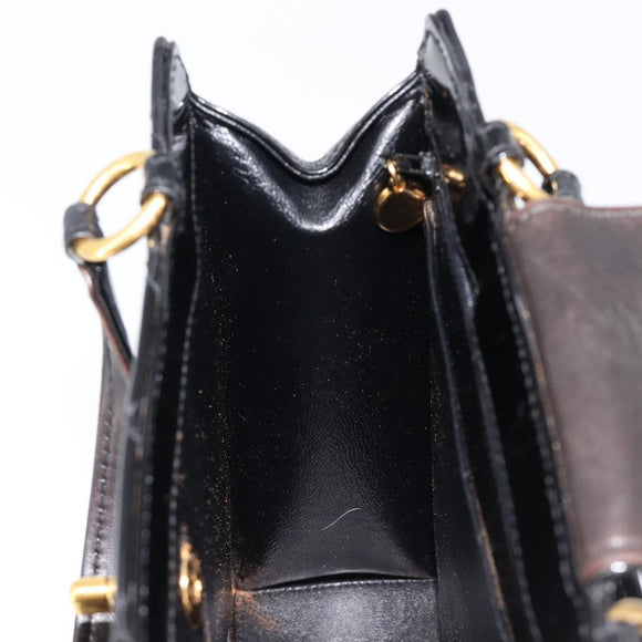 CHANEL Matelasse Hand Bag Patent Leather Black Gold CC Auth bs38065
