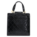 CHANEL Matelasse Hand Bag Patent Leather Black Gold CC Auth bs38065-3
