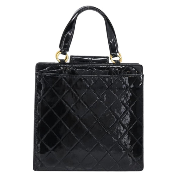 CHANEL Matelasse Hand Bag Patent Leather Black Gold CC Auth bs38065