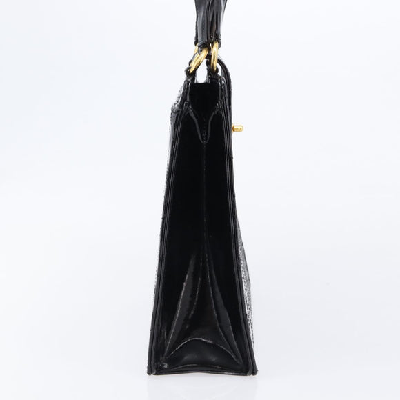 CHANEL Matelasse Hand Bag Patent Leather Black Gold CC Auth bs38065