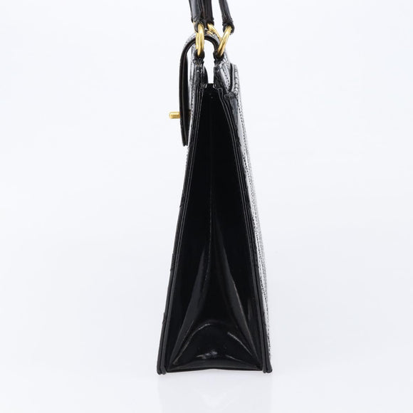 CHANEL Matelasse Hand Bag Patent Leather Black Gold CC Auth bs38065