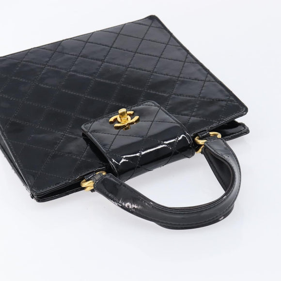 CHANEL Matelasse Hand Bag Patent Leather Black Gold CC Auth bs38065
