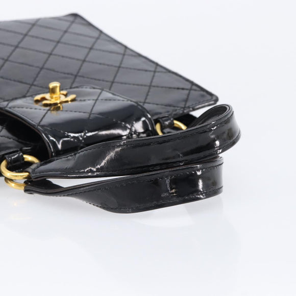 CHANEL Matelasse Hand Bag Patent Leather Black Gold CC Auth bs38065