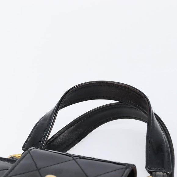CHANEL Matelasse Hand Bag Patent Leather Black Gold CC Auth bs38065