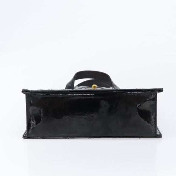 CHANEL Matelasse Hand Bag Patent Leather Black Gold CC Auth bs38065