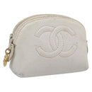 CHANEL Pouch Caviar Skin White Gold CC Auth bs38066-1