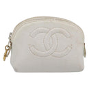 CHANEL Pouch Caviar Skin White Gold CC Auth bs38066-2