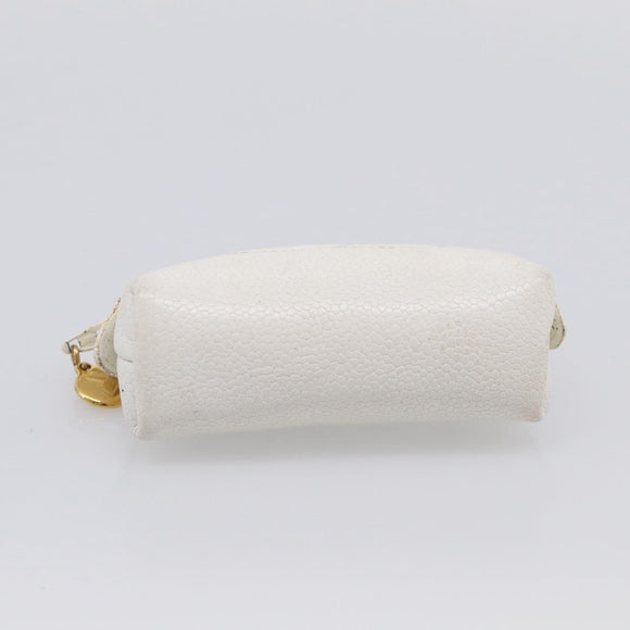 CHANEL Pouch Caviar Skin White Gold CC Auth bs38066