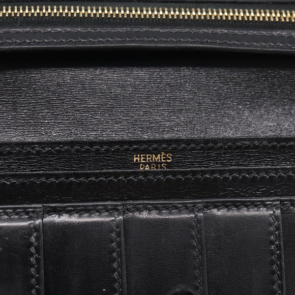 HERMES Bairn Classic Long Wallet Leather Black Gold Auth bs38071
