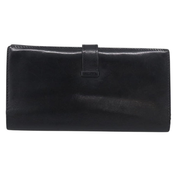 HERMES Bairn Classic Long Wallet Leather Black Gold Auth bs38071