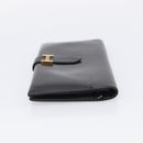 HERMES Bairn Classic Long Wallet Leather Black Gold Auth bs38071-4