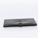 HERMES Bairn Classic Long Wallet Leather Black Gold Auth bs38071-6