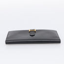 HERMES Bairn Classic Long Wallet Leather Black Gold Auth bs38071-7