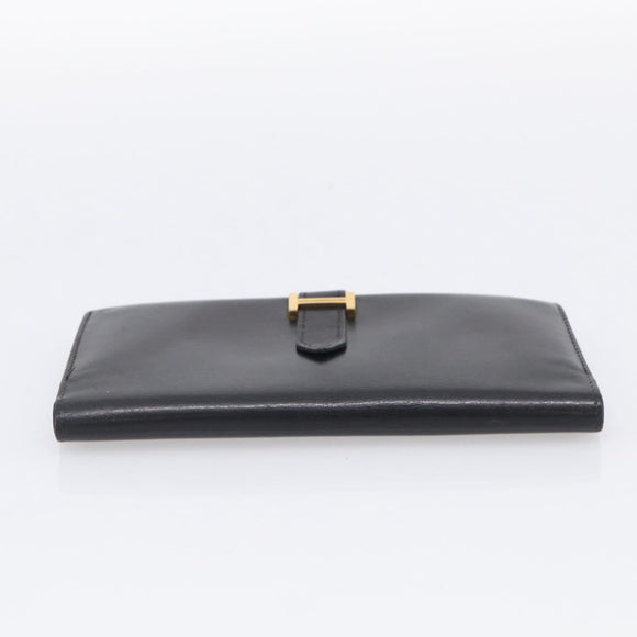 HERMES Bairn Classic Long Wallet Leather Black Gold Auth bs38071