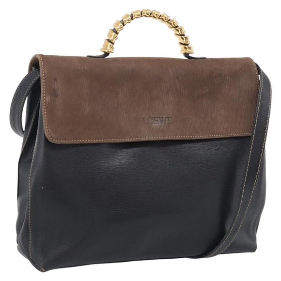 LOEWE Velazquez Hand Bag Leather 2way Black Gold Auth bs38072