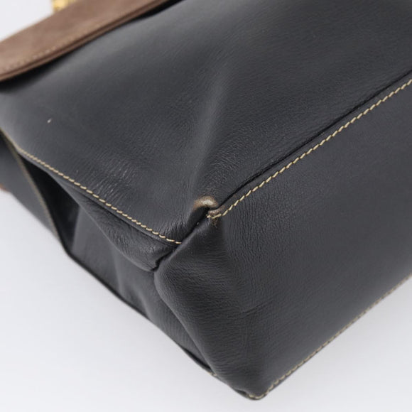 LOEWE Velazquez Hand Bag Leather 2way Black Gold Auth bs38072
