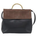 LOEWE Velazquez Hand Bag Leather 2way Black Gold Auth bs38072-2