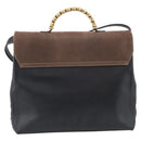 LOEWE Velazquez Hand Bag Leather 2way Black Gold Auth bs38072-3