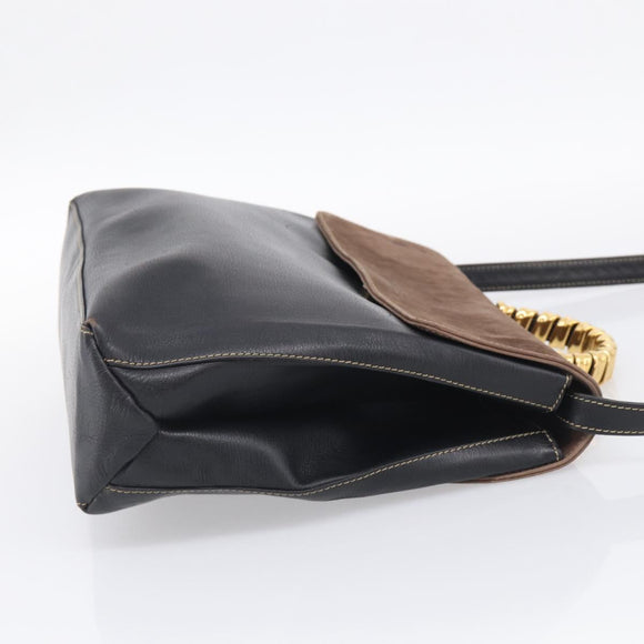LOEWE Velazquez Hand Bag Leather 2way Black Gold Auth bs38072