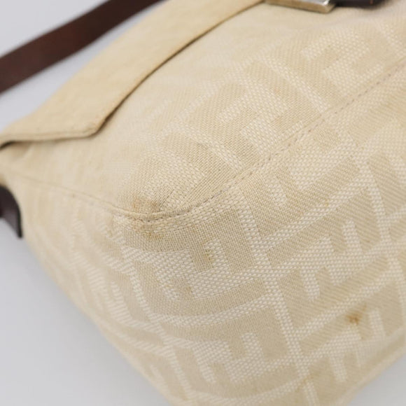 FENDI Zucca Canvas Mamma Baguette Shoulder Bag Beige Silver Auth bs38073A