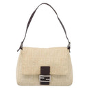 FENDI Zucca Canvas Mamma Baguette Shoulder Bag Beige Silver Auth bs38073A-2