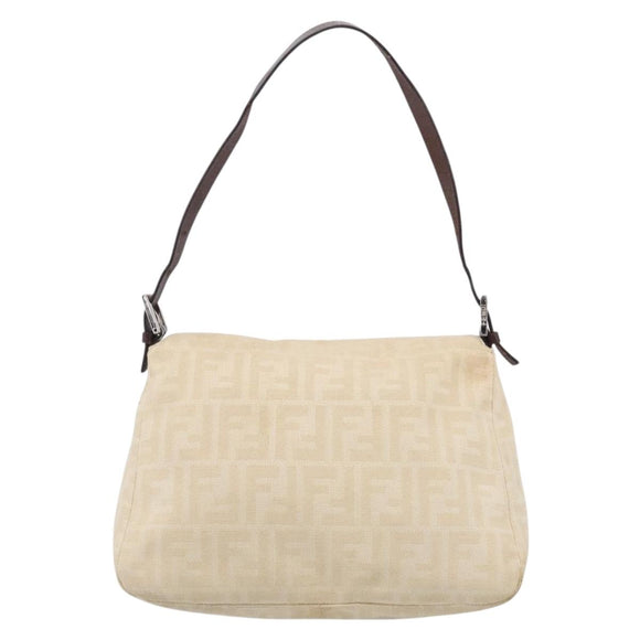 FENDI Zucca Canvas Mamma Baguette Shoulder Bag Beige Silver Auth bs38073A
