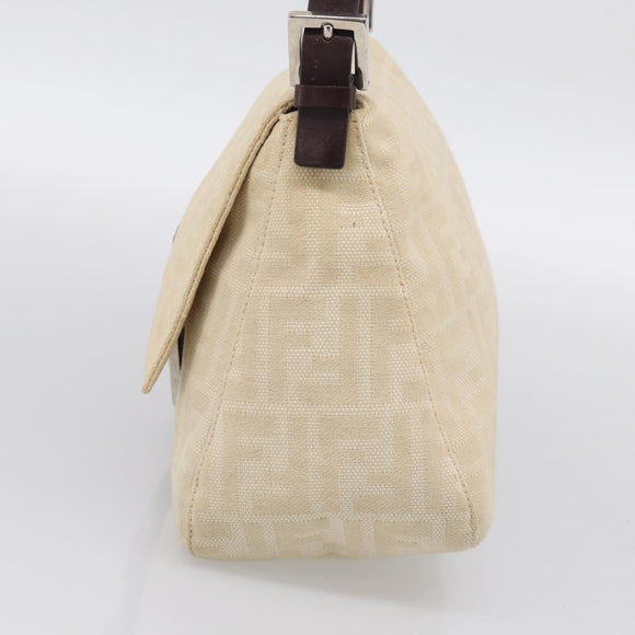 FENDI Zucca Canvas Mamma Baguette Shoulder Bag Beige Silver Auth bs38073A