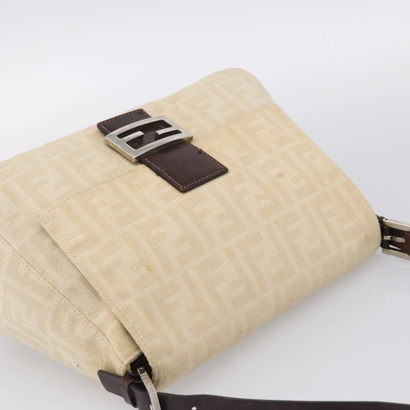 FENDI Zucca Canvas Mamma Baguette Shoulder Bag Beige Silver Auth bs38073A